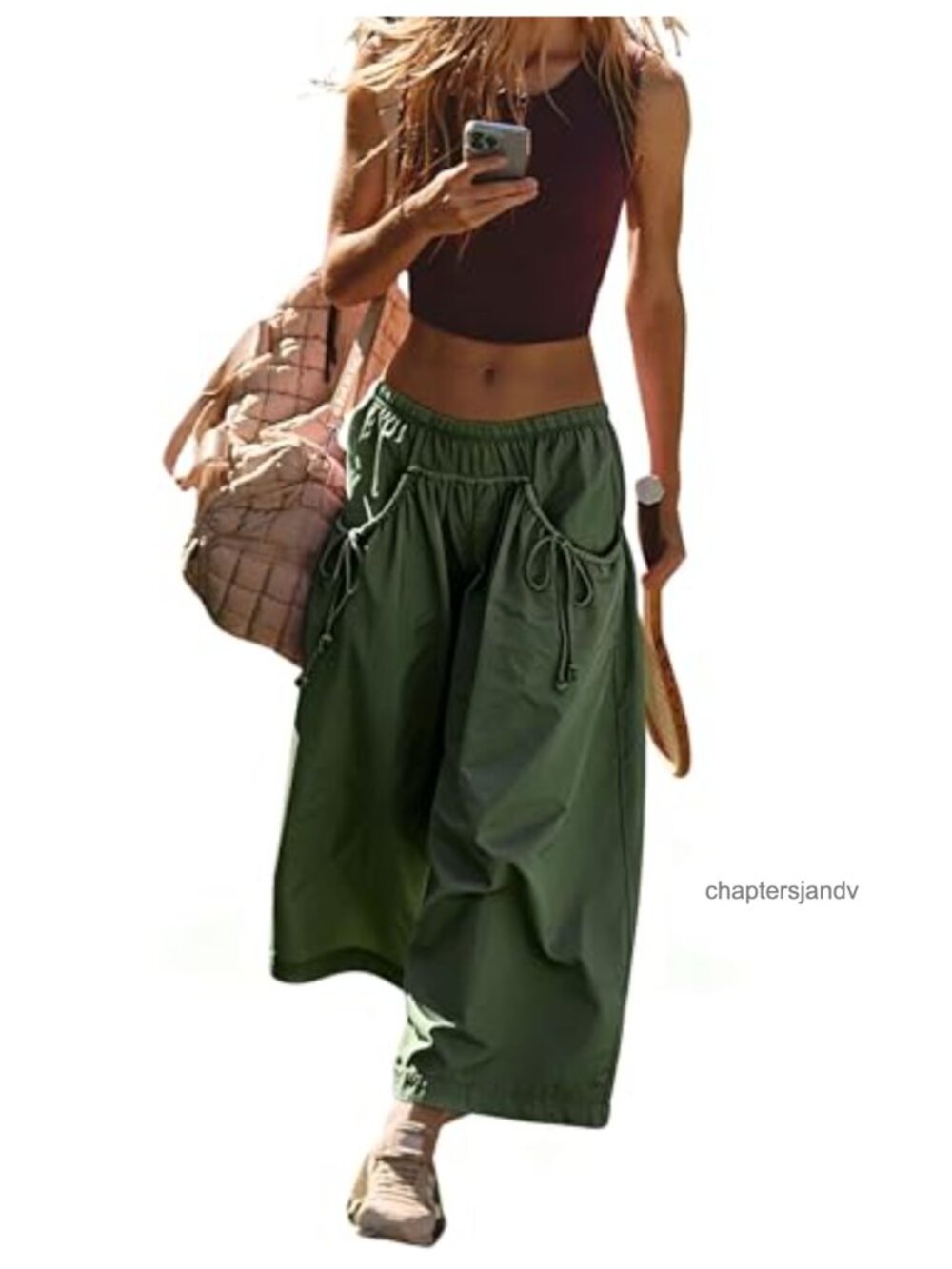 Hooever Women's Wide Leg Track Pants High Rise Drawstring Hiking Capri Pants